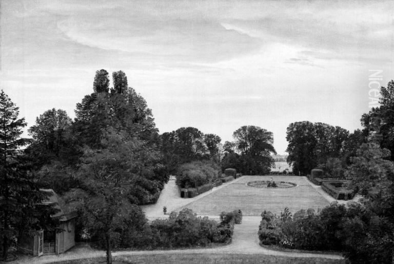 Parken ved Nyso. Til venstre Thorvaldsens atelier Oil Painting by P. C. Skovgaard
