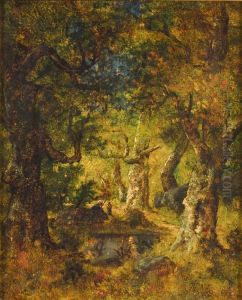 Interior of a Wood with Lake and Figures