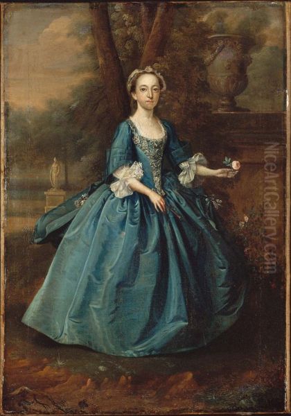 Portrait of a Woman Standing in a Garden Oil Painting by Arthur Devis