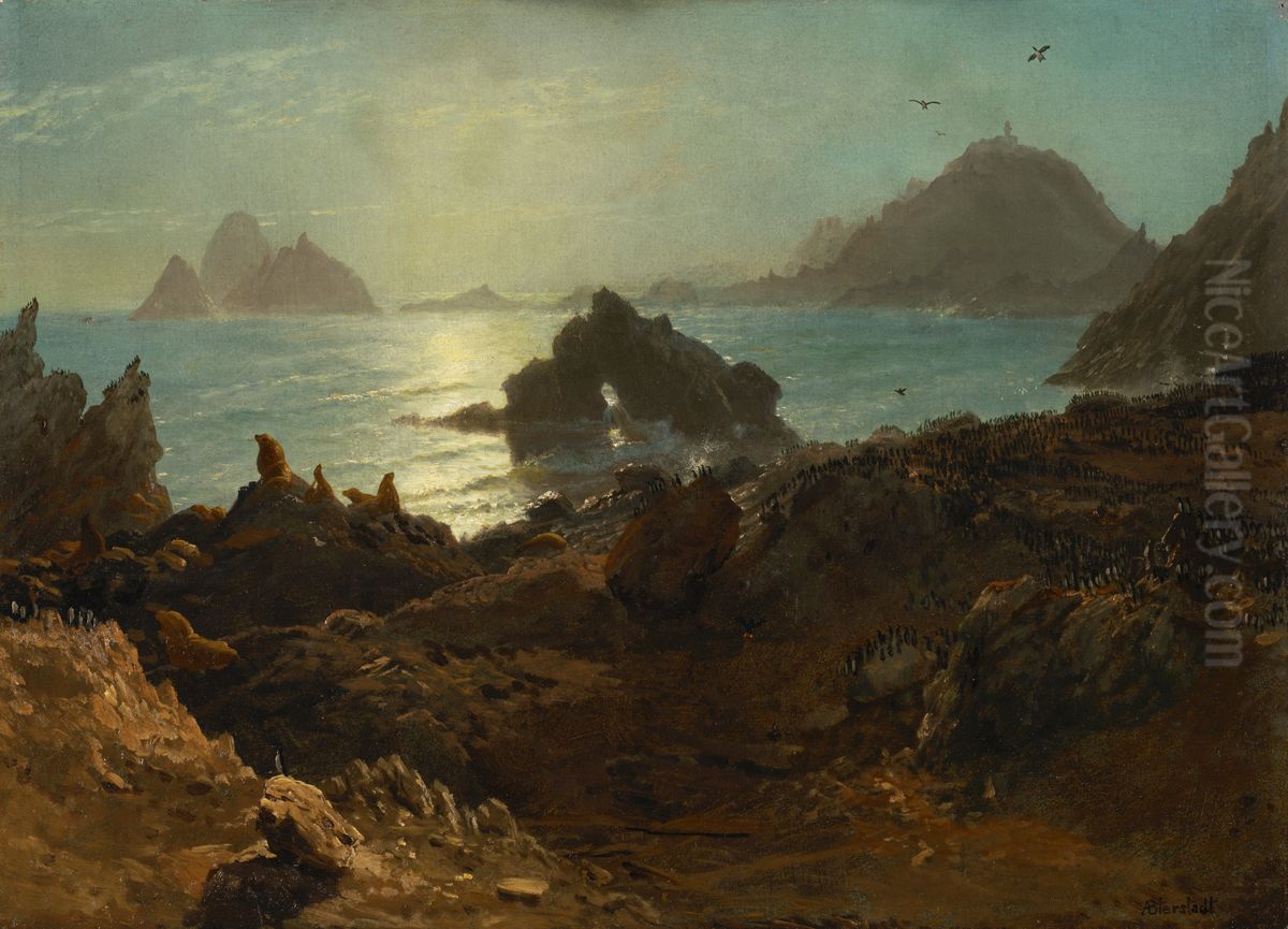Farallon Islands, Pacific Ocean, California Oil Painting by Albert Bierstadt Farallon Islands, Pacific Ocean, California Oil Painting by Albert Bierstadt