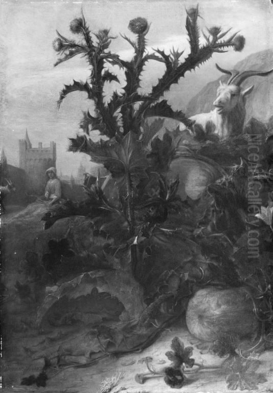 Thistle, Pumpkin and a Goat Oil Painting by Lambert Doomer