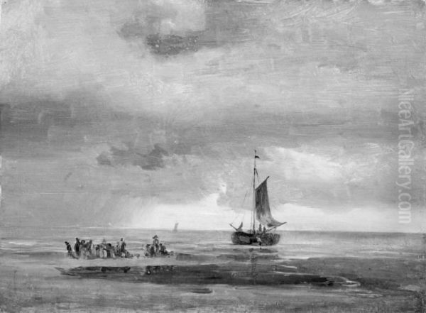 Flad strand ved solnedgang Oil Painting by Johan Christian Dahl