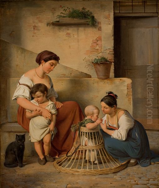 A Roman street scene Oil Painting by Albert Kuchler