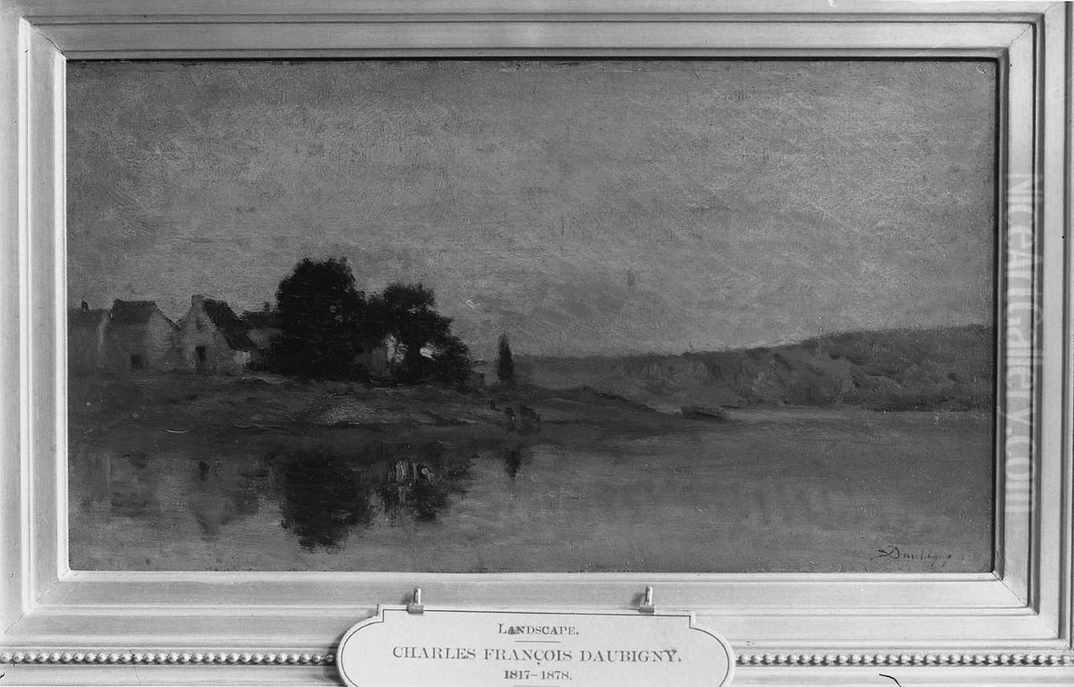 Farm by a River Oil Painting by Charles-Francois Daubigny