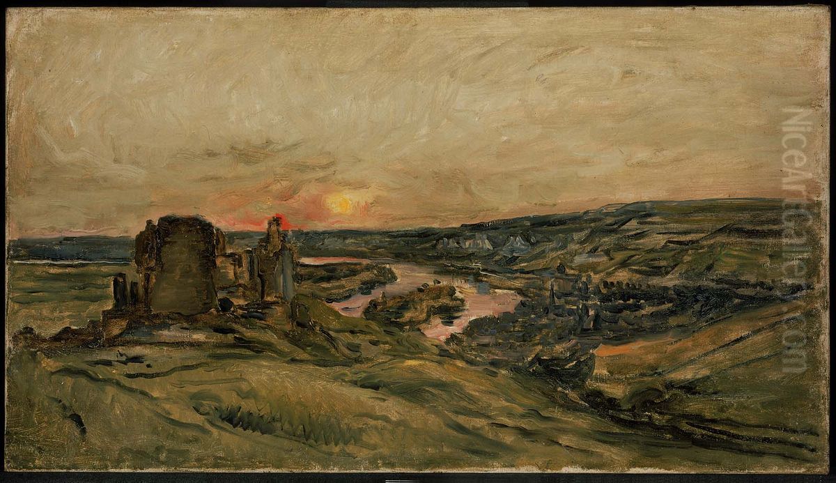 Chateau-Gaillard at Sunset Oil Painting by Charles-Francois Daubigny