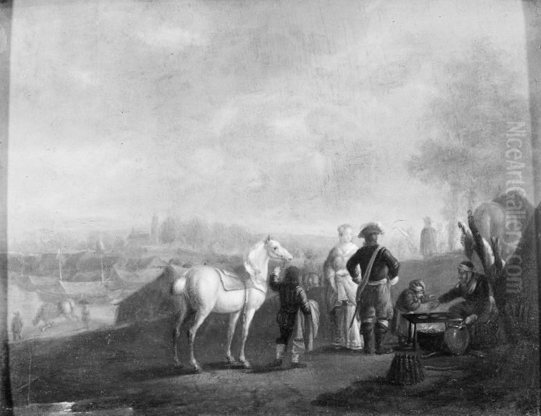 Lady and Gentleman Conversing Oil Painting by Philips Wouwerman