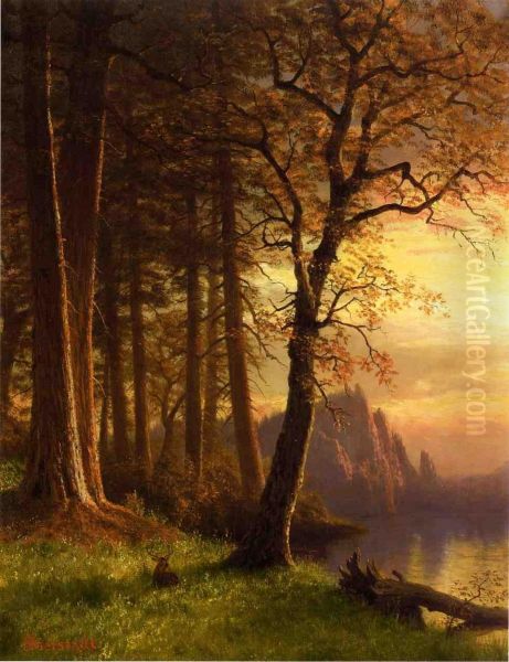 Sunset in Californa Yosemite Oil Painting by Albert Bierstadt
