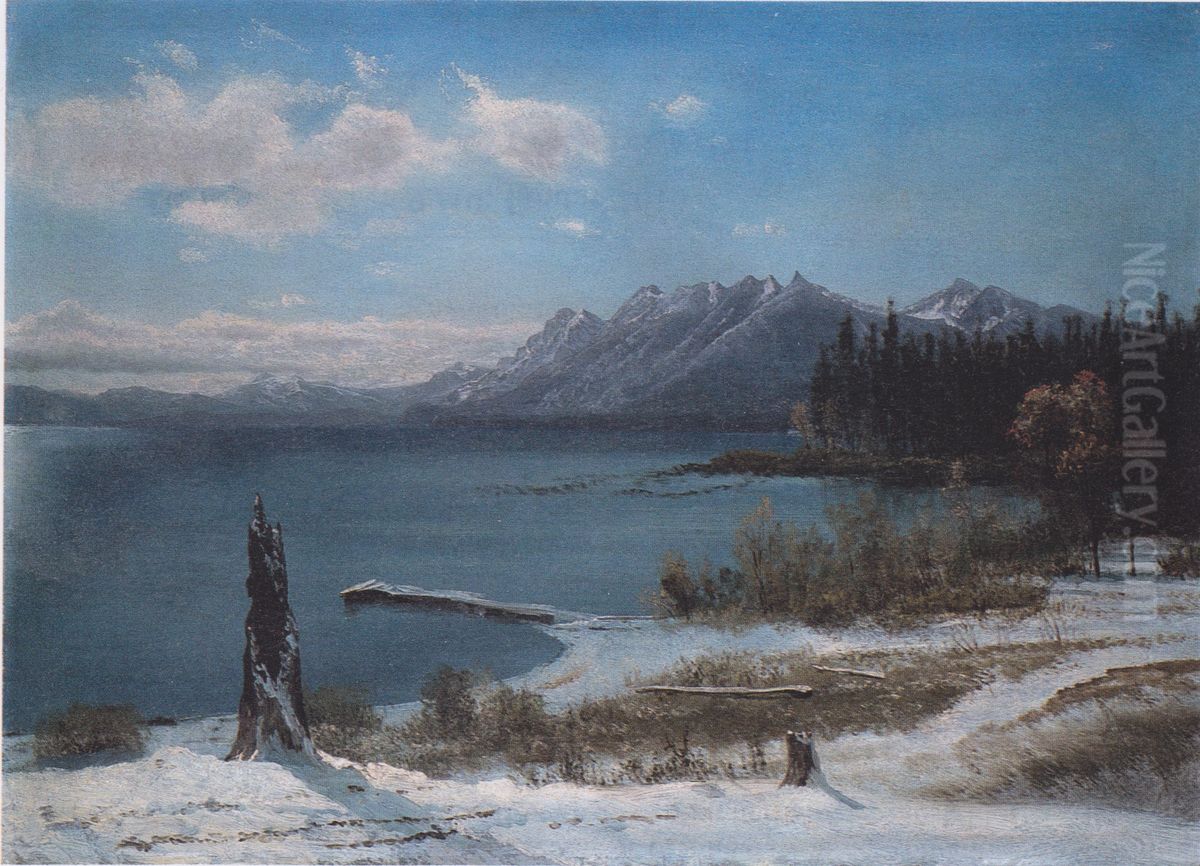 WintertimeLake Tahoein winter, the Sierra Nevada, California. Oil Painting by Albert Bierstadt