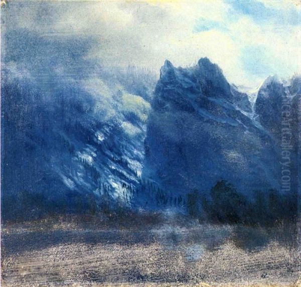 Yosemite Valley, Twin Peaks Oil Painting by Albert Bierstadt