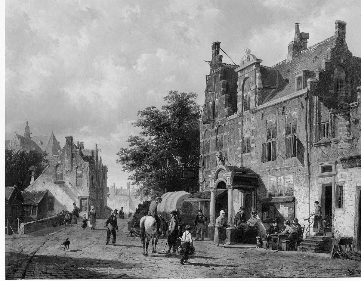 Street in Haarlem Oil Painting by Cornelis Springer