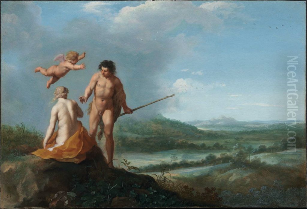 Nymph and Shepherd in a Landscape Oil Painting by Cornelius van Poelenburgh