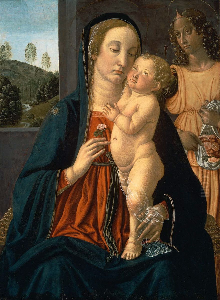 Virgin and Child with an Angel Oil Painting by Cosimo Rosselli