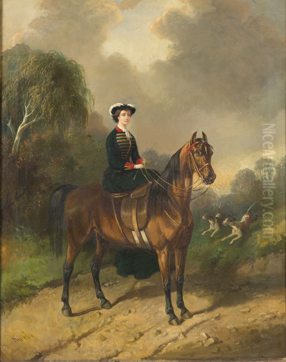 Kejserinde Eugenie til hest Oil Painting by Carl Fredrik Kiorboe