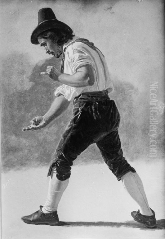 Study of a Roman playing Morra Oil Painting by Constantin Hansen