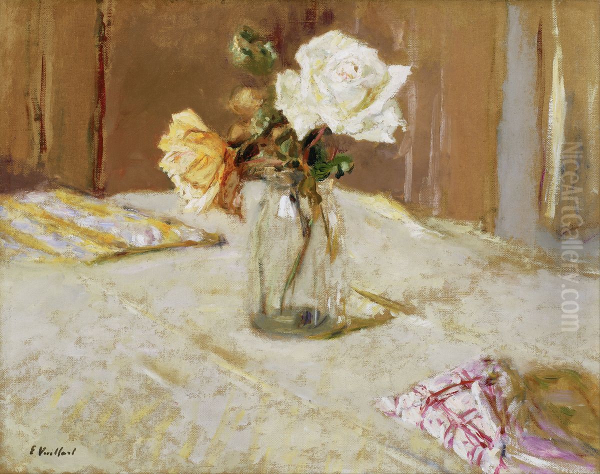 Roses in a Glass Vase Oil Painting by Jean-Edouard Vuillard