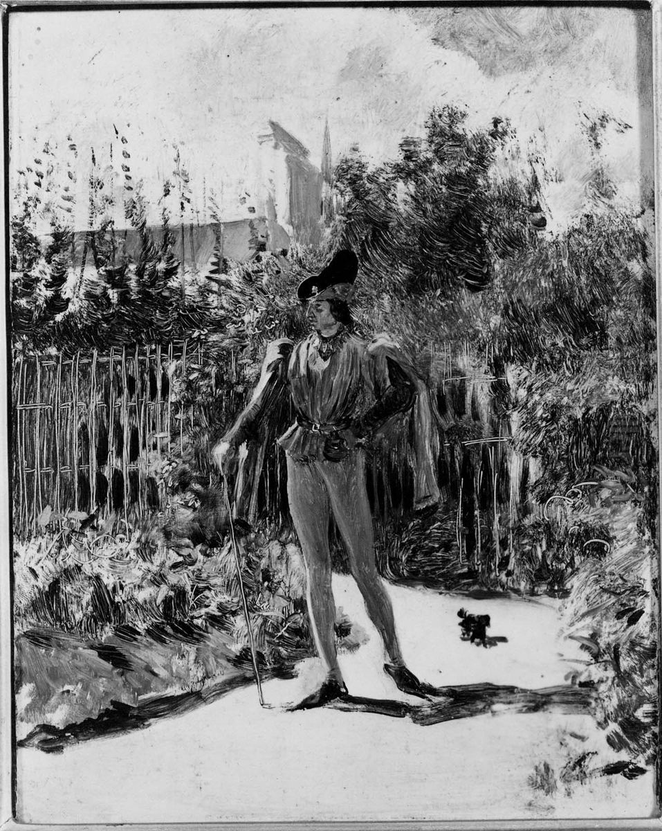 Man in Sixteenth-century Costume in a Garden Oil Painting by Eduardo Zamacois y Zabala