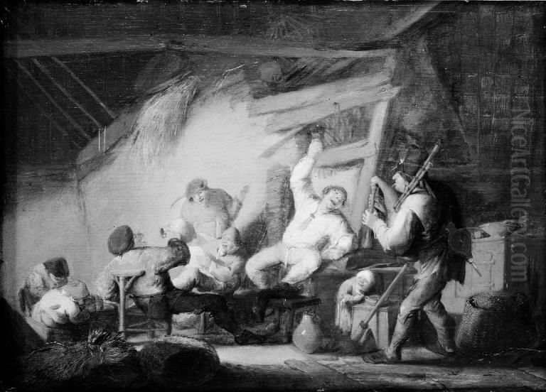 Making Merry in a Farm Cottage Oil Painting by Adriaen van Ostade
