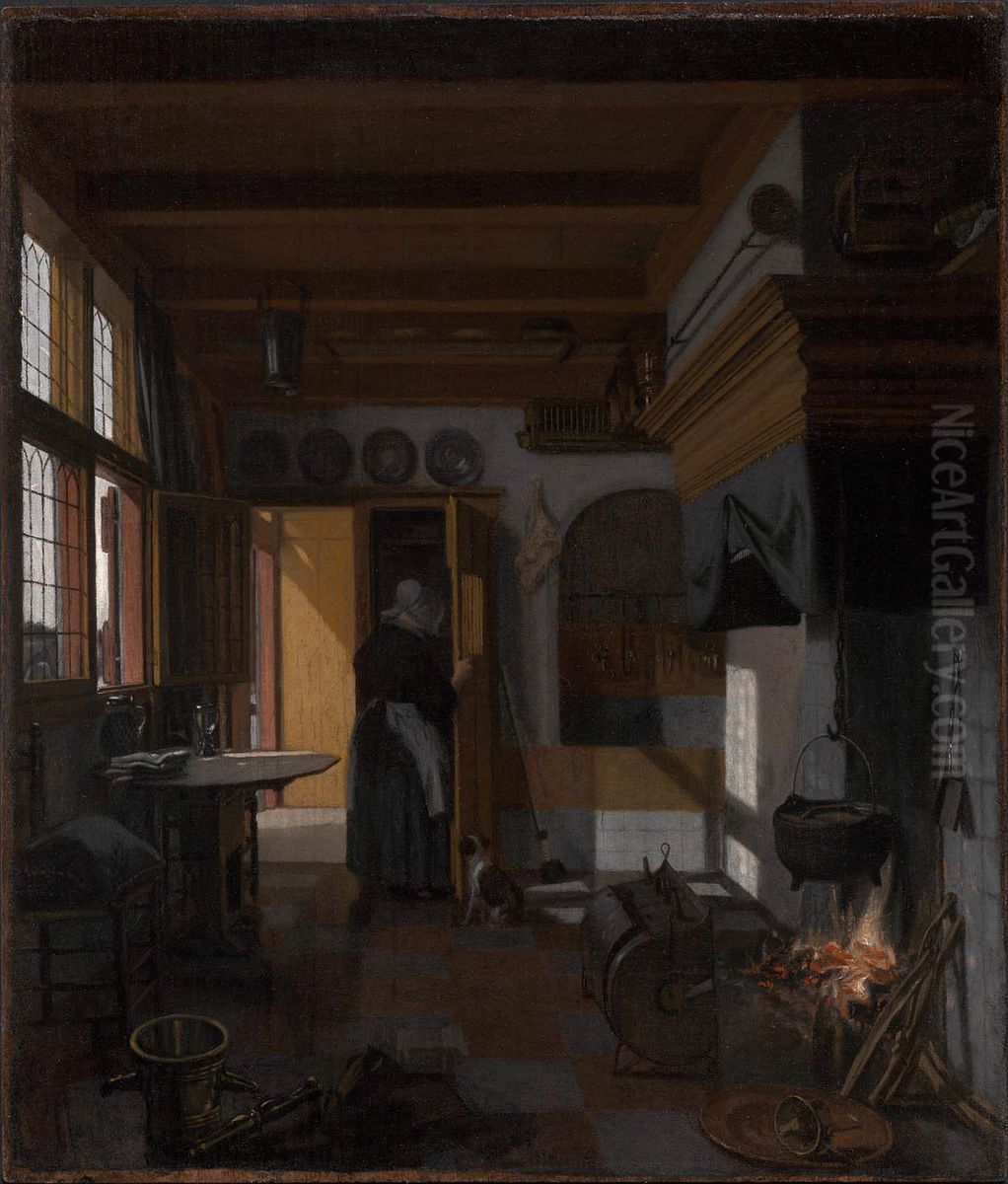 Kitchen Interior Oil Painting by Emanuel de Witte