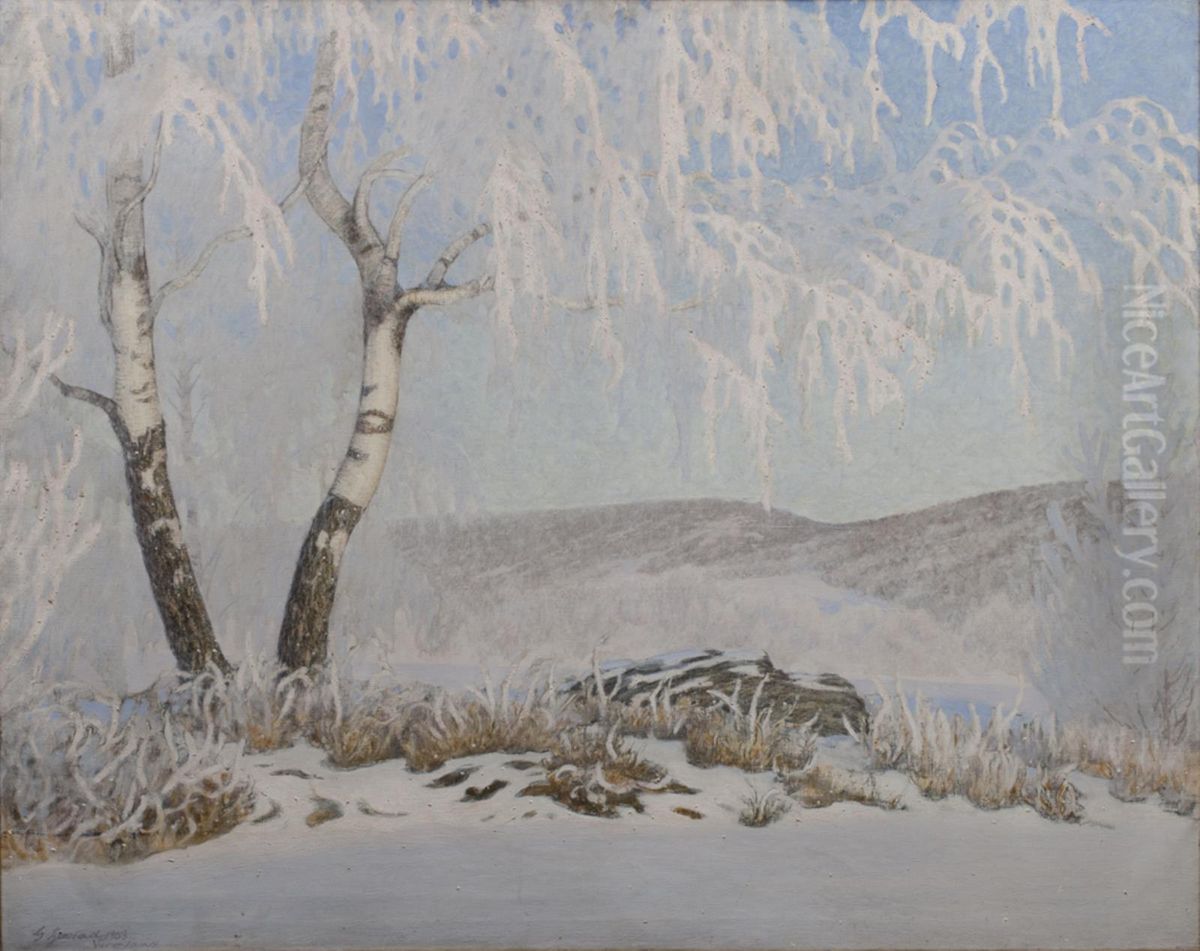 White Frost in Sunshine Oil Painting by Gustaf Fjaestad