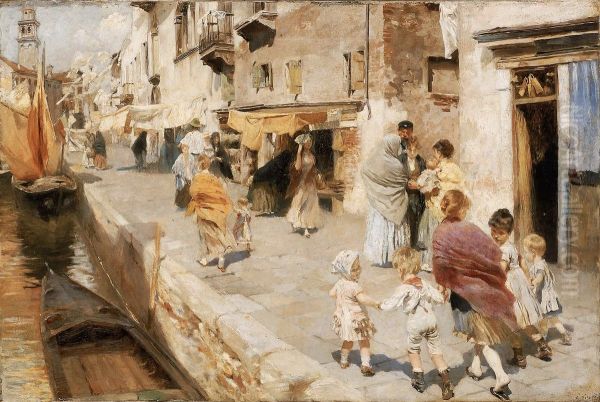 A breezy day in Venice Oil Painting by Ettore Tito