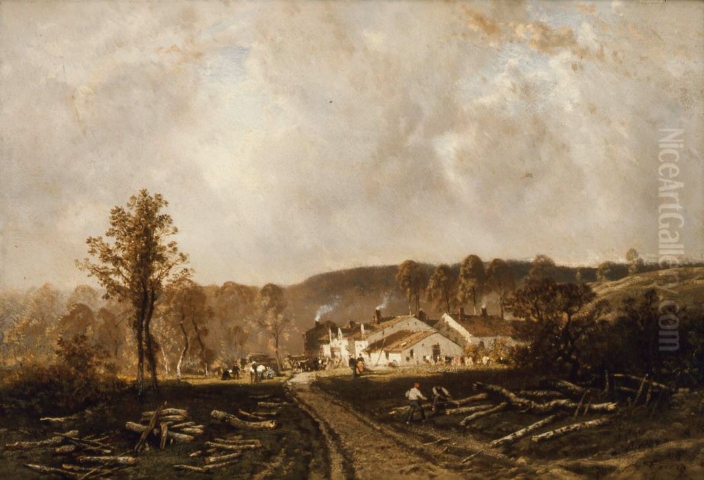 Village of Bouron Oil Painting by Eugene Ciceri