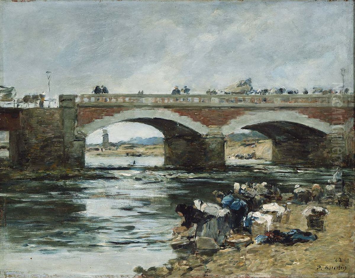 Washerwomen near a Bridge Oil Painting by Eugene Louis Boudin