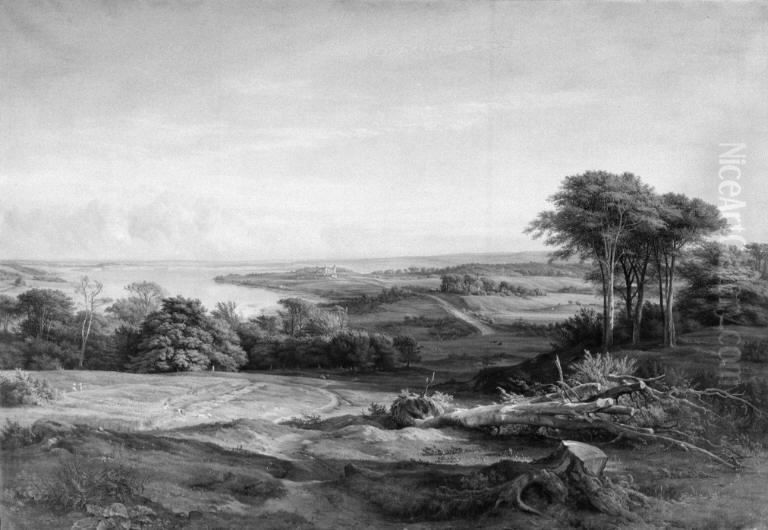 Udsigt over Skanderborg fra Edelsborgmark Oil Painting by Louis Gurlitt