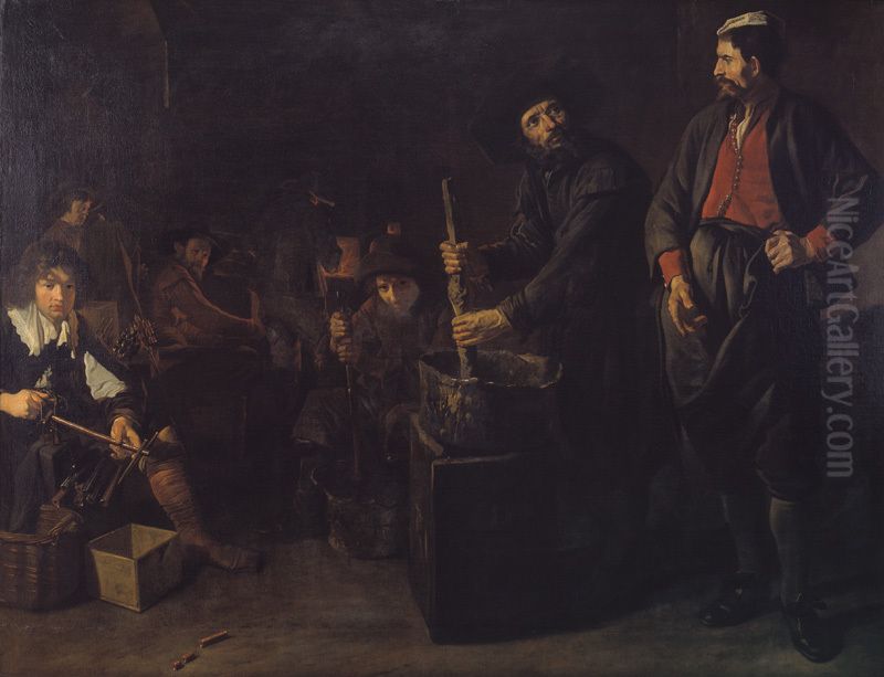 A Glass and Coral Factory Oil Painting by Jacob van Loo