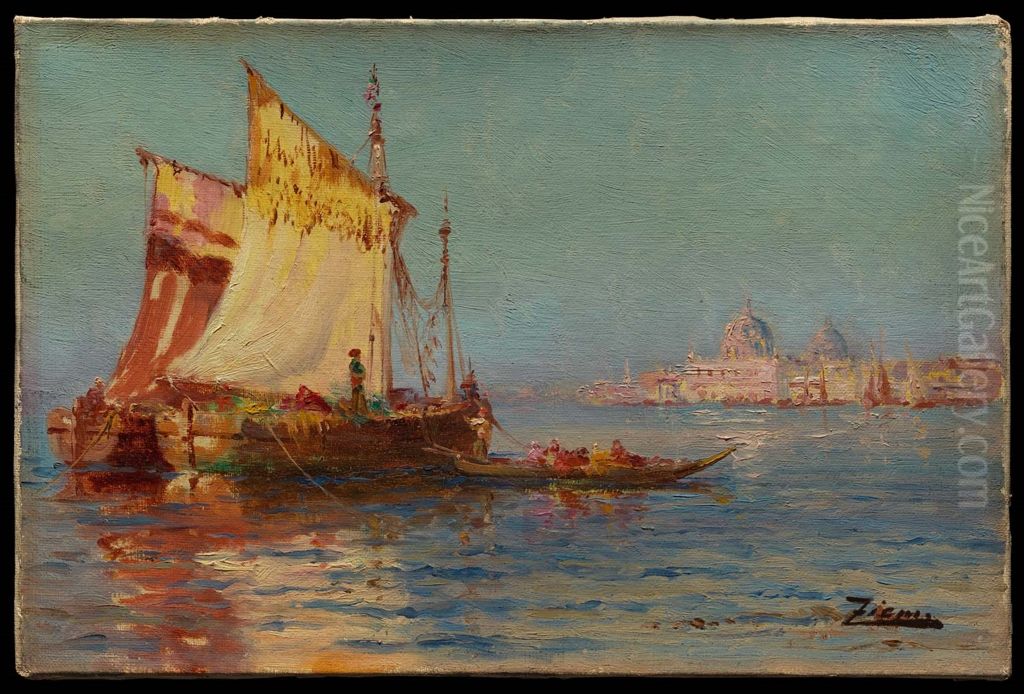 Venetian Sailboats Oil Painting by Felix Ziem