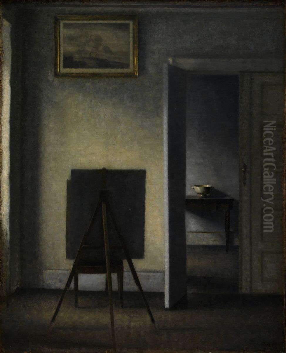 Interior with the Artist's Easel Oil Painting by Vilhelm Hammershoi
