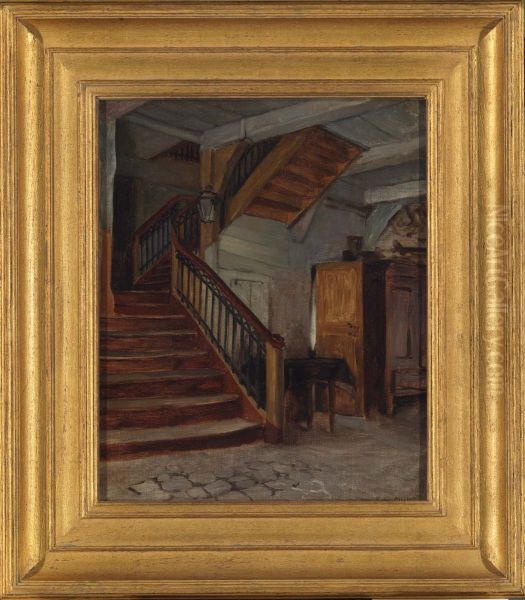 Room Interior with Winding Staircase Oil Painting by Francis Davis Millet