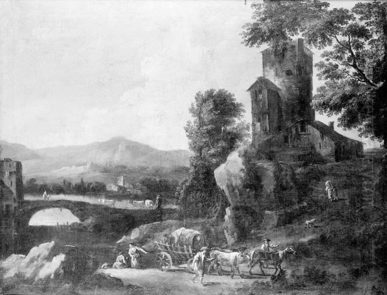 Mountain Landscape with Picturesque Buildings Oil Painting by Giuseppe Zais