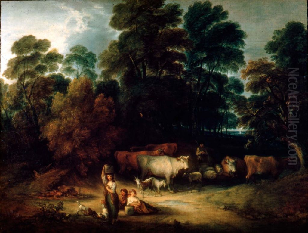Landscape with Milkmaids and Cattle Oil Painting by Gainsborough Dupont