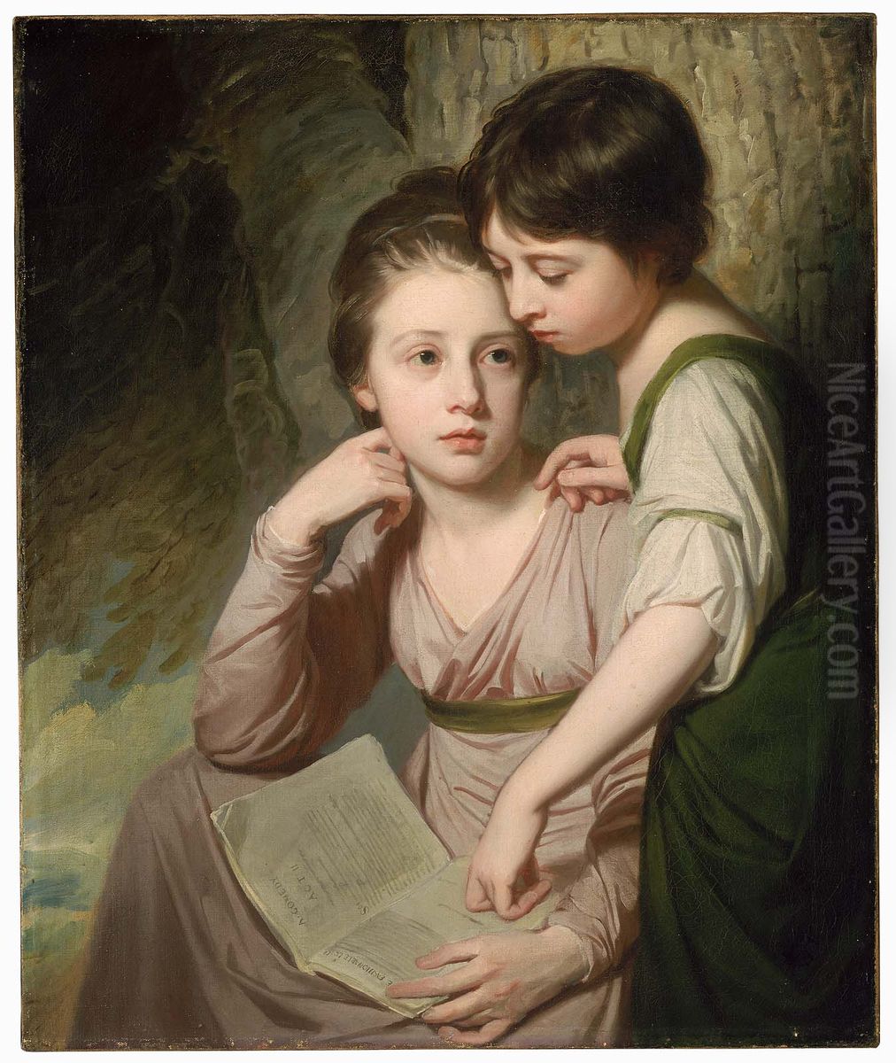 Portrait of Two Girls (Misses Cumberland) Oil Painting by George Romney