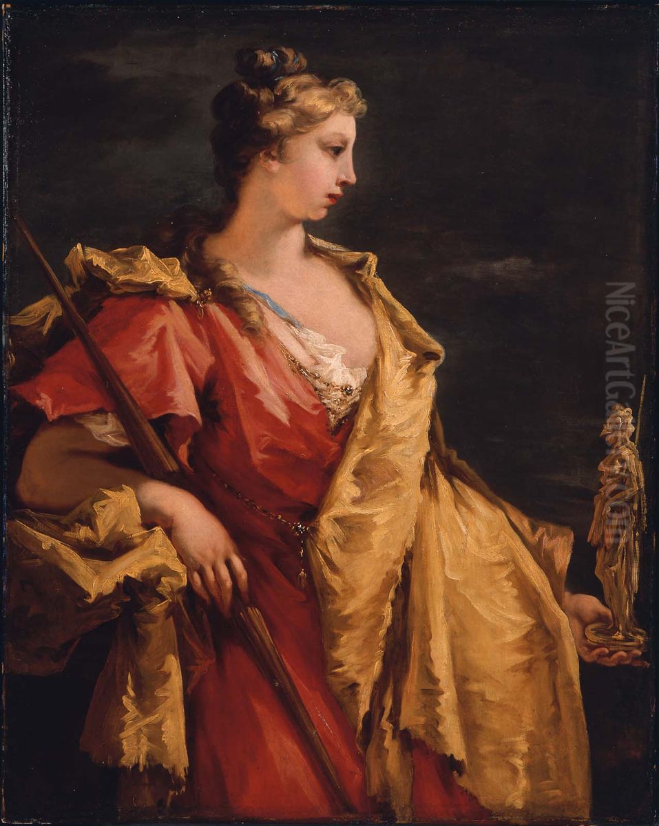 Nobility Holding a Statue of Athena Oil Painting by Giovanni Antonio Pellegrini