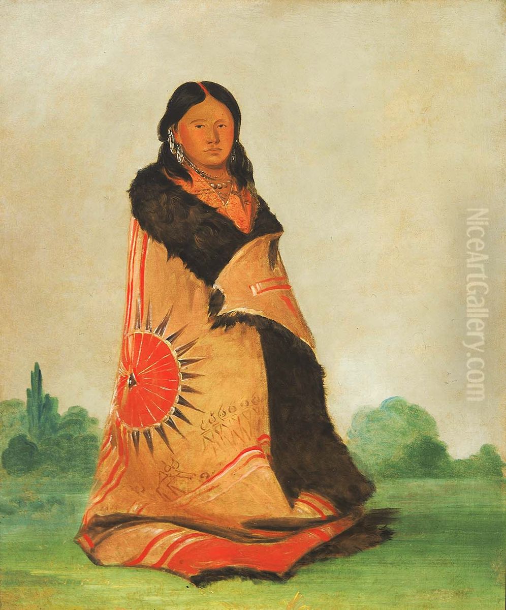 Mong-shong-sha, Bending Willow, Wife of Great Chief Oil Painting by George Catlin