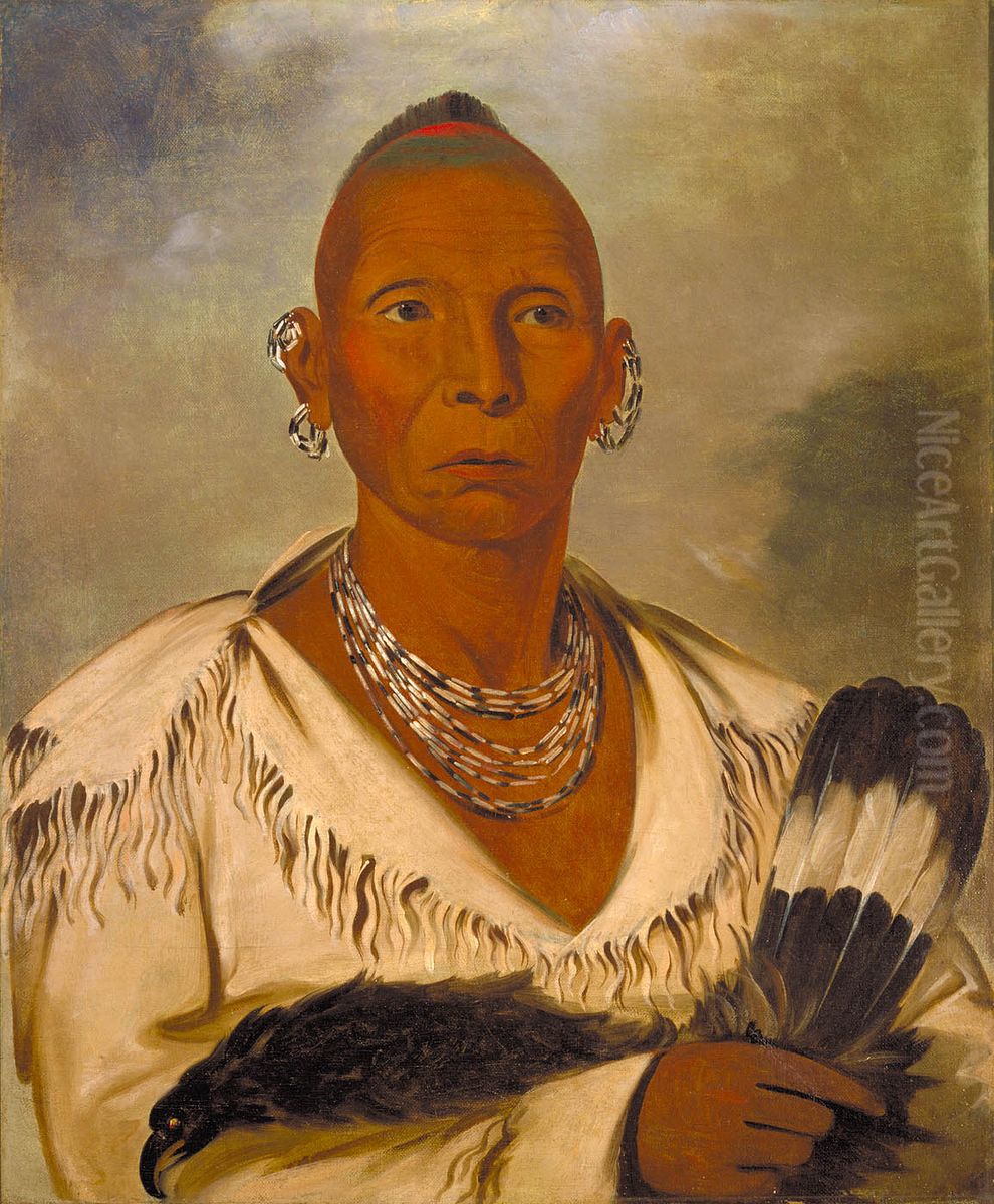 Muk-a-tah-mish-o-kah-kaik, Black Hawk, Prominent Sac Chief Oil Painting by George Catlin
