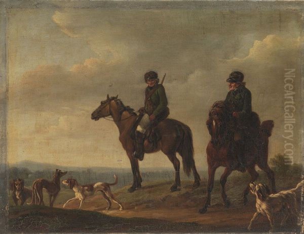 To jaegere til hest Oil Painting by Christian David Gebauer