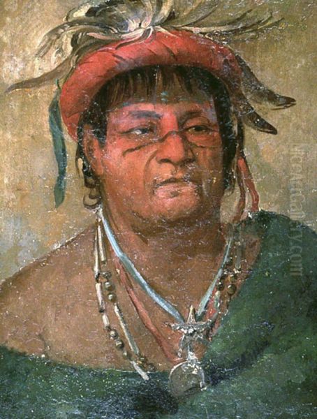 Auh-ka-nah-paw-wah, Earth Standing, an Old and Valiant Warrior Oil Painting by George Catlin