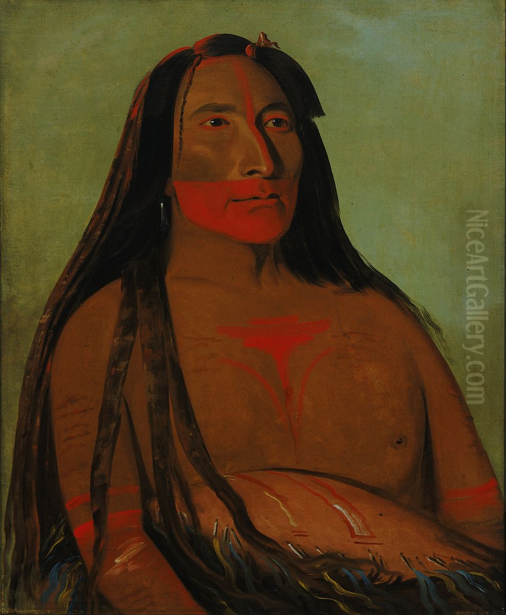 Mah-to-toh-pa, Four Bears, Second Chief in Mourning Oil Painting by George Catlin