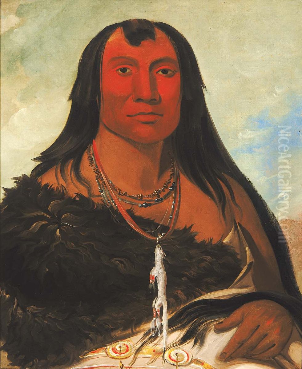 Chah-ee-chopes, Four Wolves, a Chief in Mourning Oil Painting by George Catlin