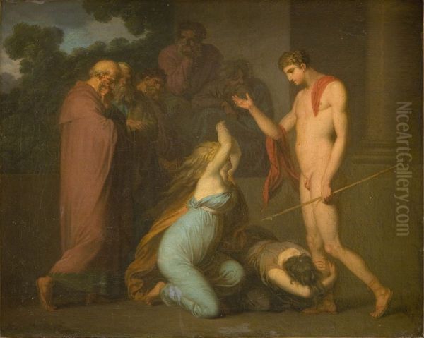 Ismene and Antogone Plead with Theseus Oil Painting by Nicolai Abildgaard