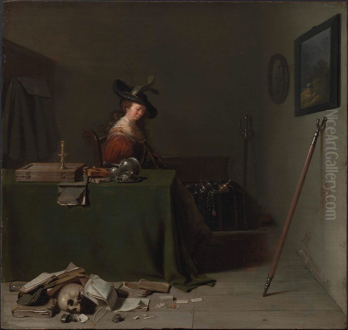 Woman Seated at a Table (Vanitas) Oil Painting by Hendrik Gerritsz Pot