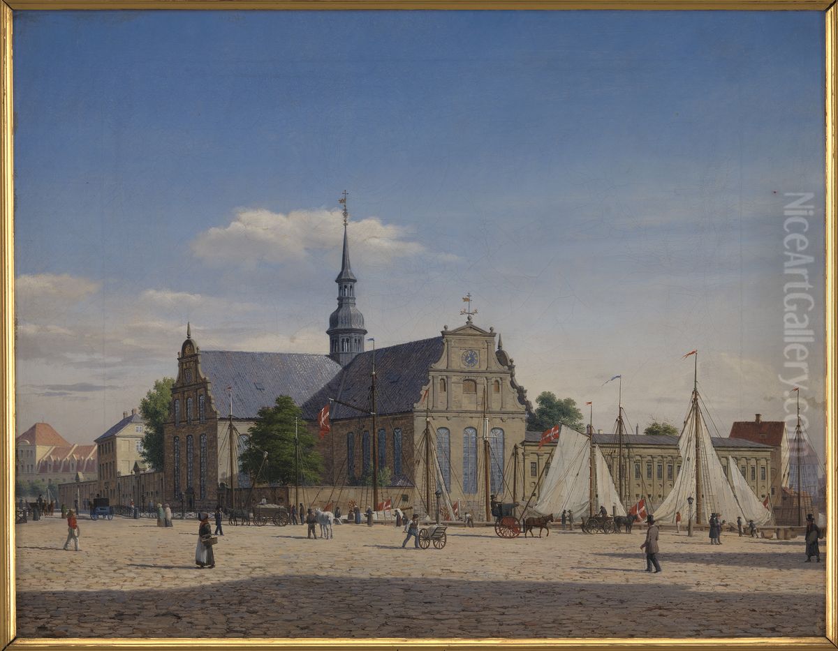 Parti ved Holmens Kirke Oil Painting by Heinrich Hansen Parti ved Holmens Kirke Oil Painting by Heinrich Hansen