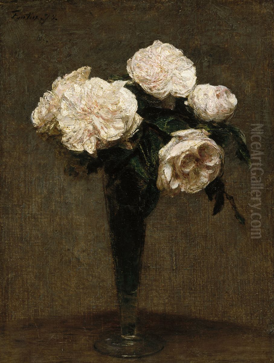 Roses in a Vase Oil Painting by Henri Fantin-Latour