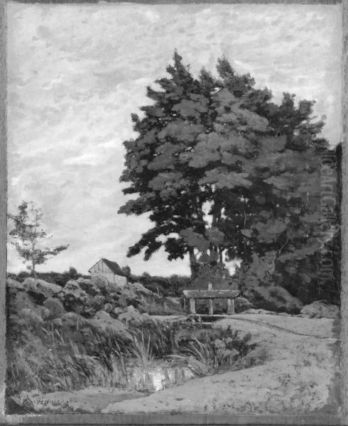 Landscape with an Old Dam Oil Painting by Henri Harpignies
