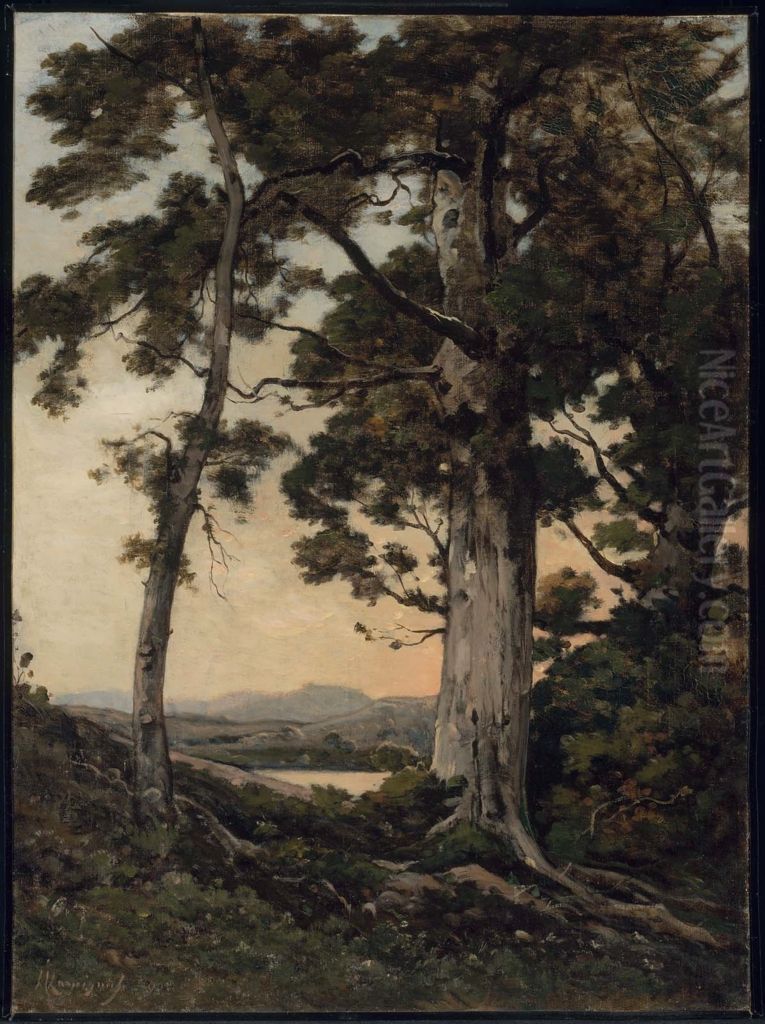 Evening at Saint-Prive Oil Painting by Henri Harpignies