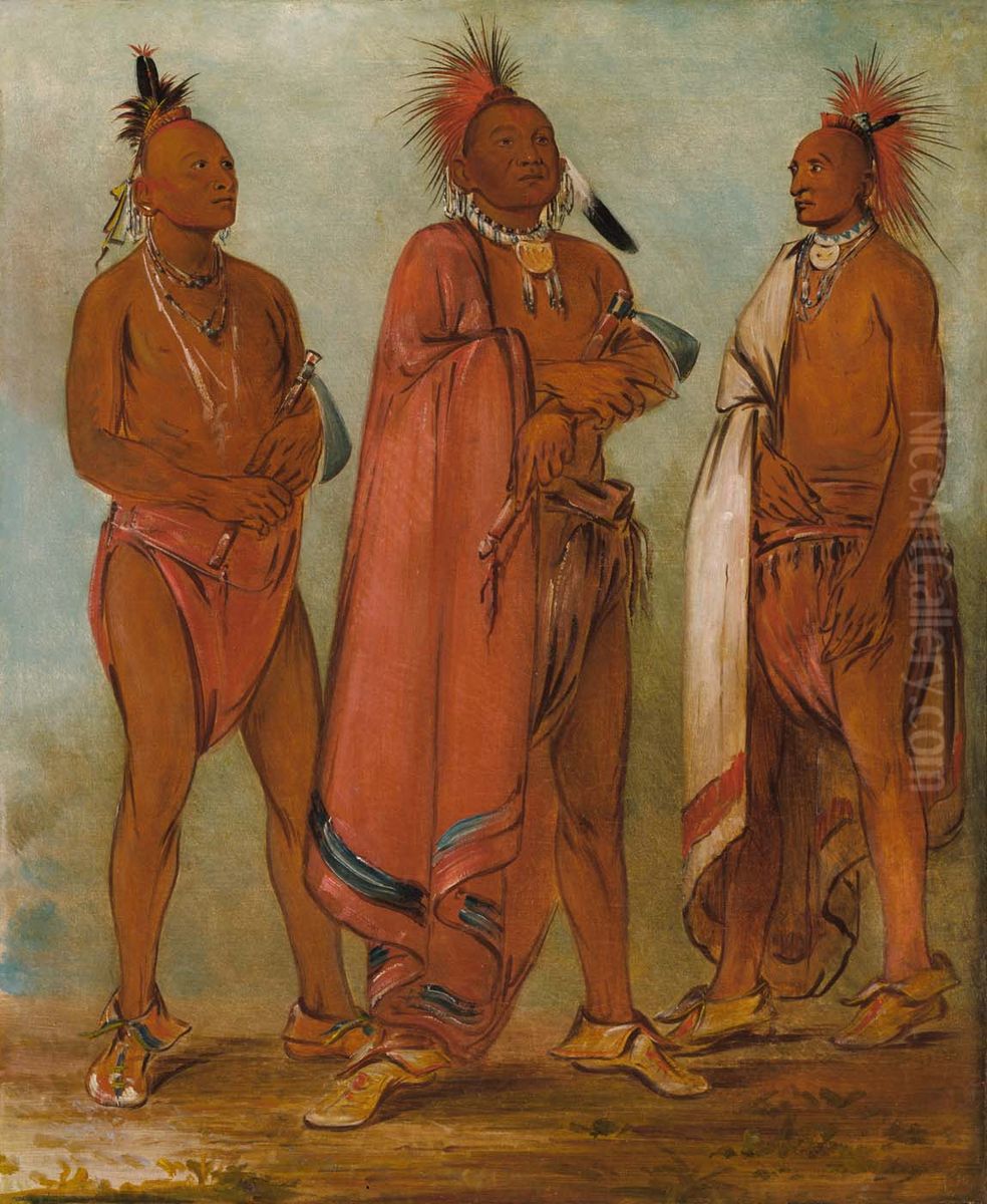 Wa-mash-ee-sheek, He Who Takes Away; Wa-chesh-uk, War; Mink-chesk, Three Distinguished Young Men Oil Painting by George Catlin