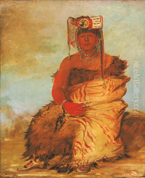 La-kee-too-wi-ra-sha, Little Chief, a Tapage Pawnee Warrior Oil Painting by George Catlin