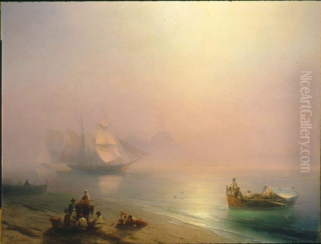 Fishermen and their Families on the Shore of the Bay of Naples Oil Painting by Ivan Aivazovsky